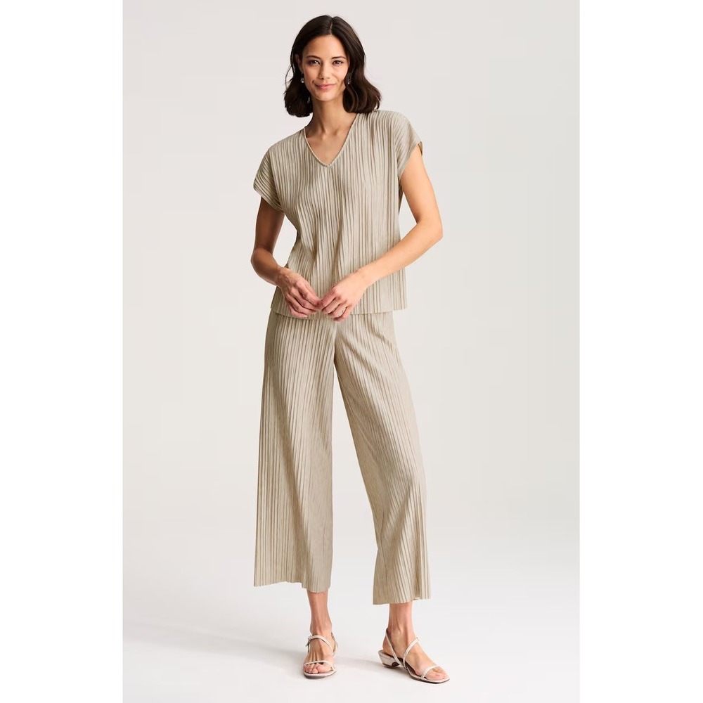 Pure Jill Elements Pleated Boxy Top Oatmeal Heather Short Sleeve S
